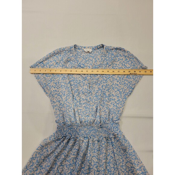 Cottagecore Womens Medium Dress Ditzy Floral Blue Cream Layered Smocked Prairie - Picture 6 of 11